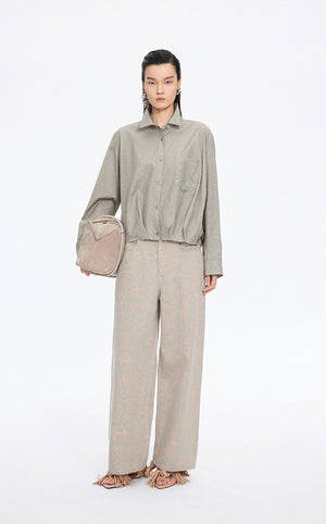 Shirt / JNBY Floral Print Cotton Long Sleeve Shirt Bright Orange