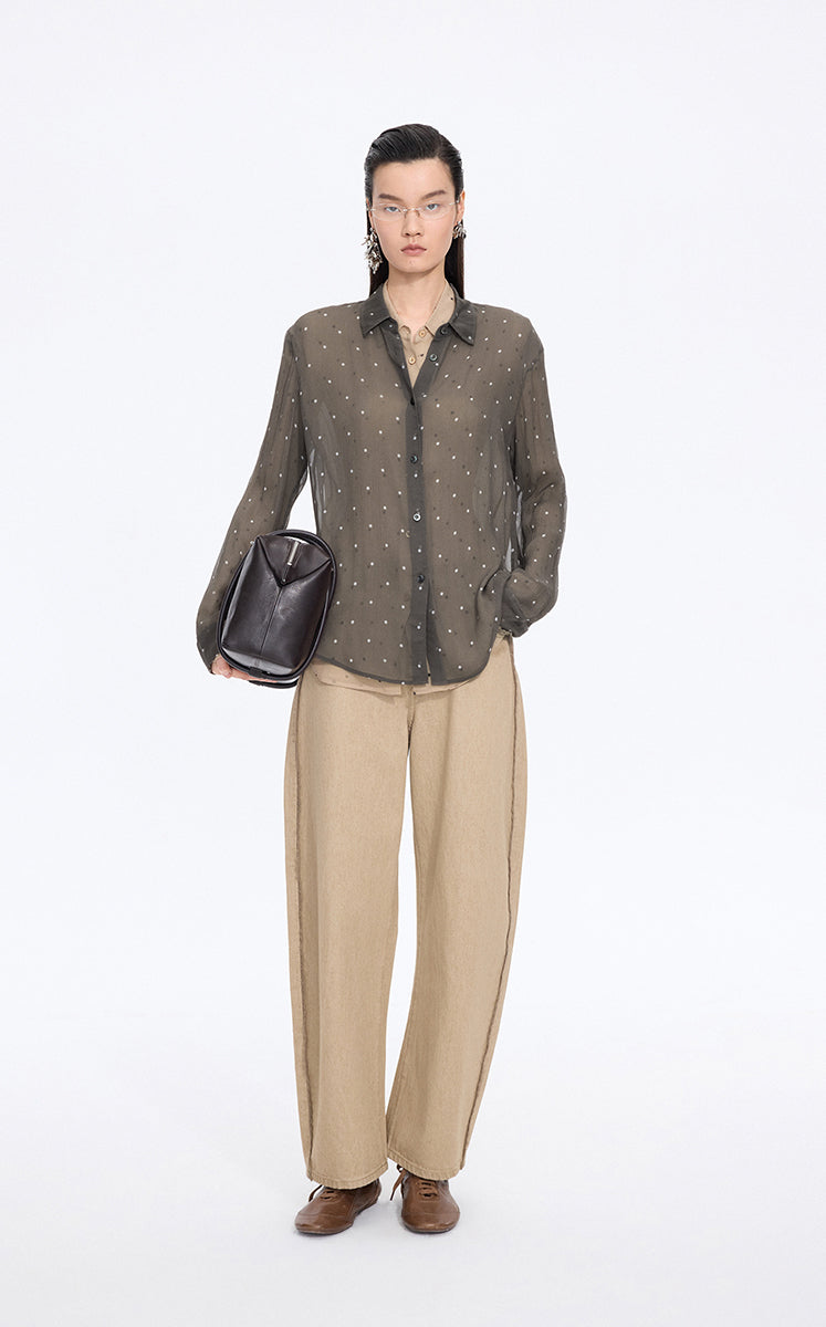 Shirt / JNBY Silk Polka Dot Relaxed Long Shirt Grey