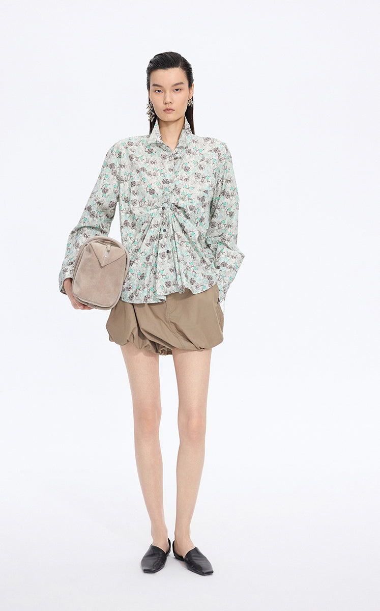 Shirt / JNBY Watercolor Tulip Oversized Cotton Shirt Olive Brown