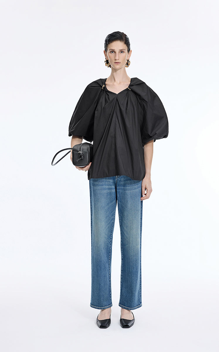 Top / JNBY Stretch Cotton Poplin V-Neck Shirt Black