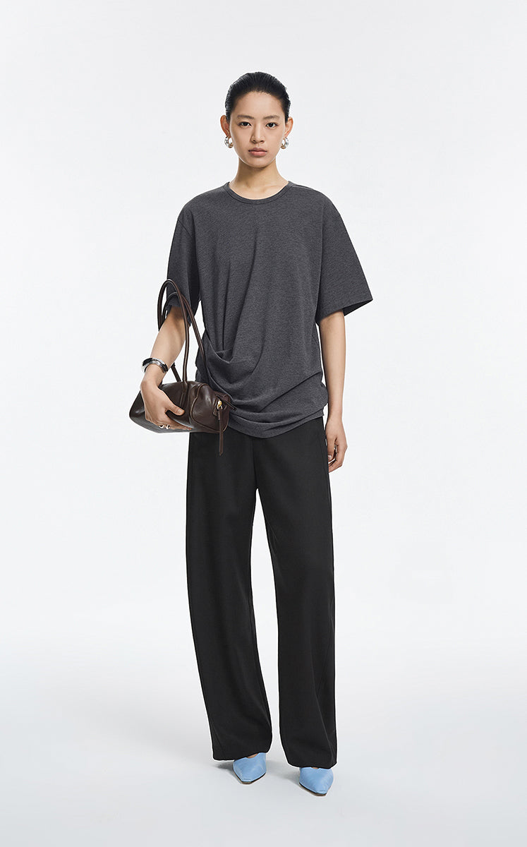 T-Shirt / JNBY Cotton Relaxed Fold Hem Tee Dark Heather Grey