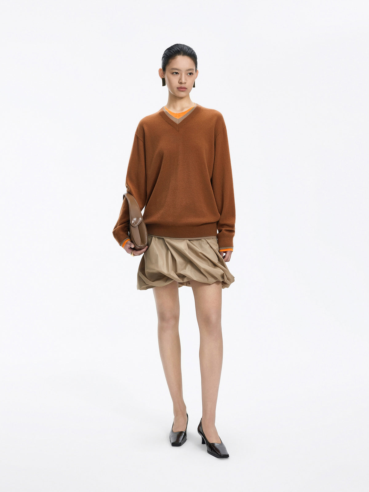 Sweater / JNBY Merino Wool Cashmere Blend V-Neck Pullover Orange-Brown