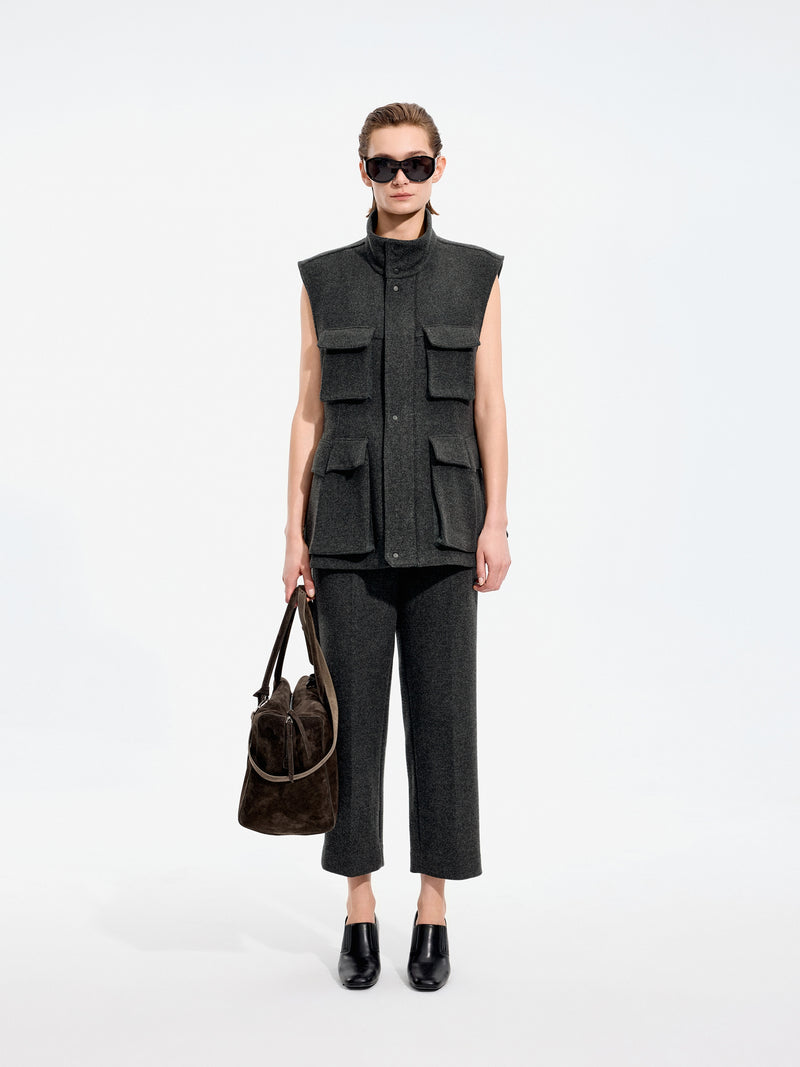 Vest / JNBY Wool Melton Stand Collar Sleeveless Vest Grey