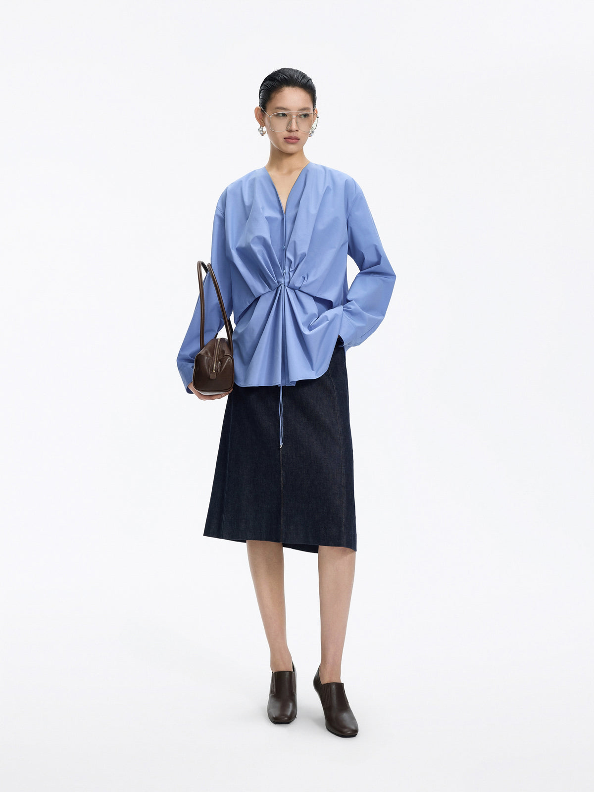 Skirt / JNBY Cotton A-Line Midi Denim Skirt