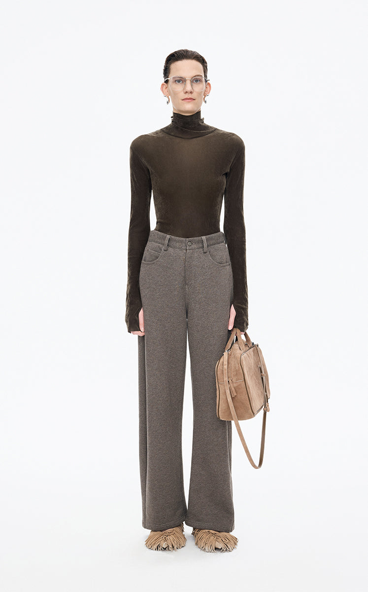 T-Shirt / JNBY Slim-Fit Velvet Long-Sleeve T-Shirt Brown