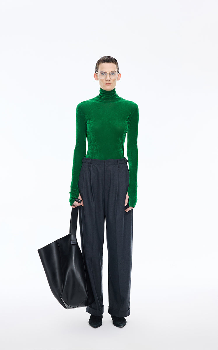 T-Shirt / JNBY Slim-Fit Velvet Long-Sleeve T-Shirt Green
