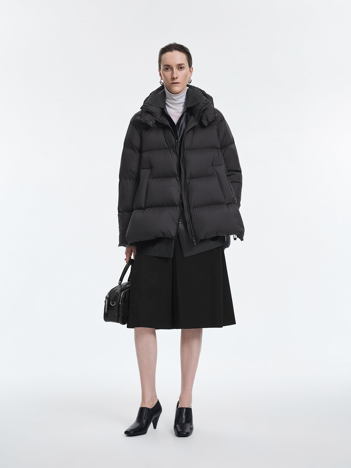 Coat / JNBY A-Line Down Puffer Jacket with Detachable Hood Black