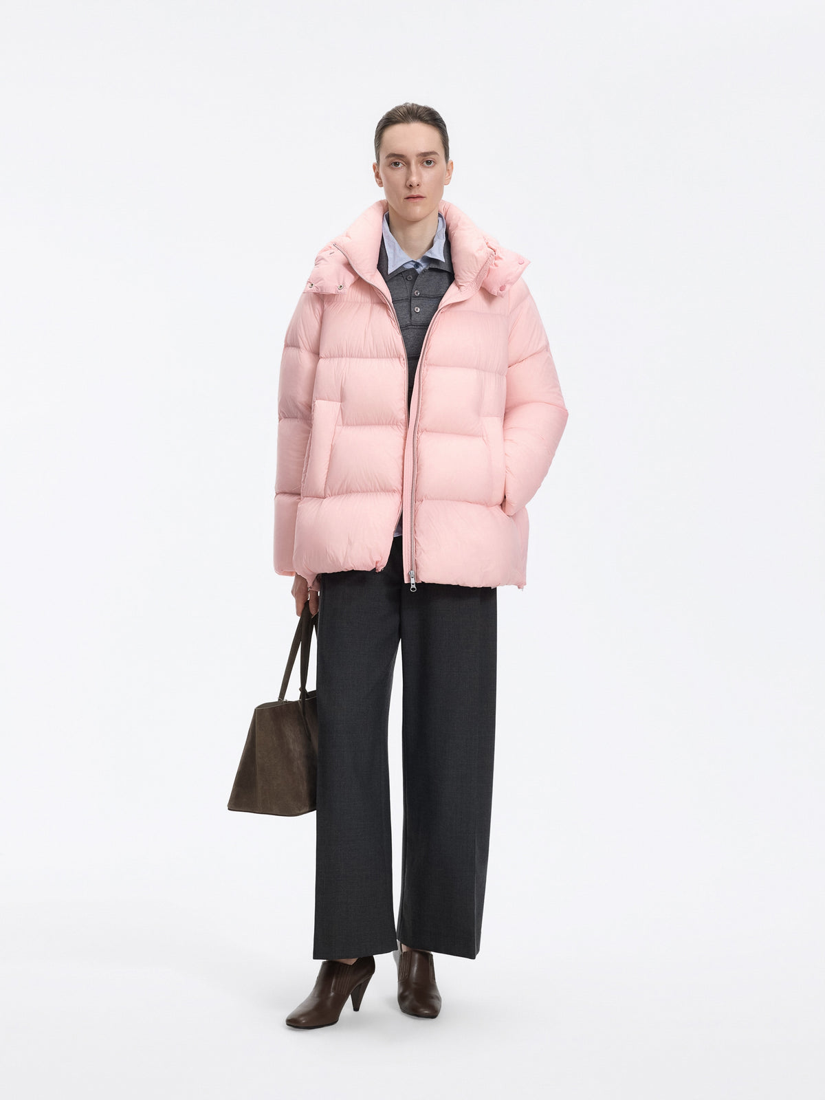 Coat / JNBY A-Line Down Puffer Jacket with Detachable Hood Apricot Blossom Pink