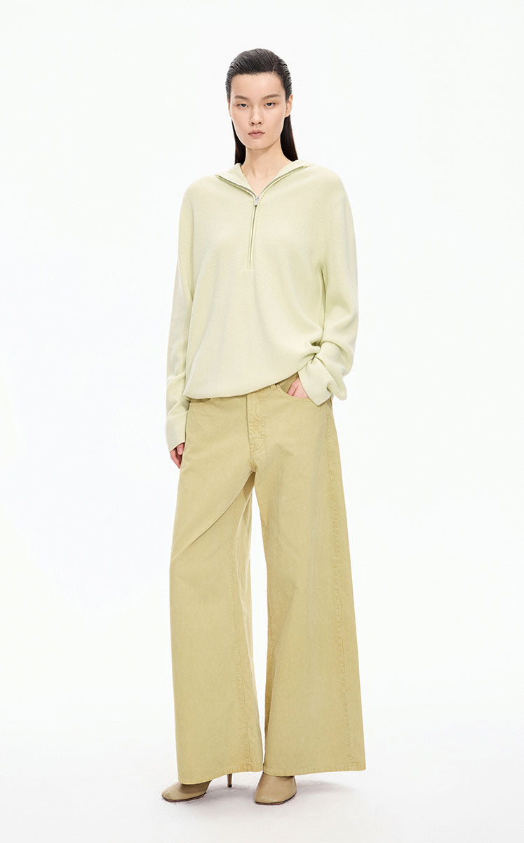 Sweater / JNBY Loose Quarter-Zip Wool Hoodie Yellow