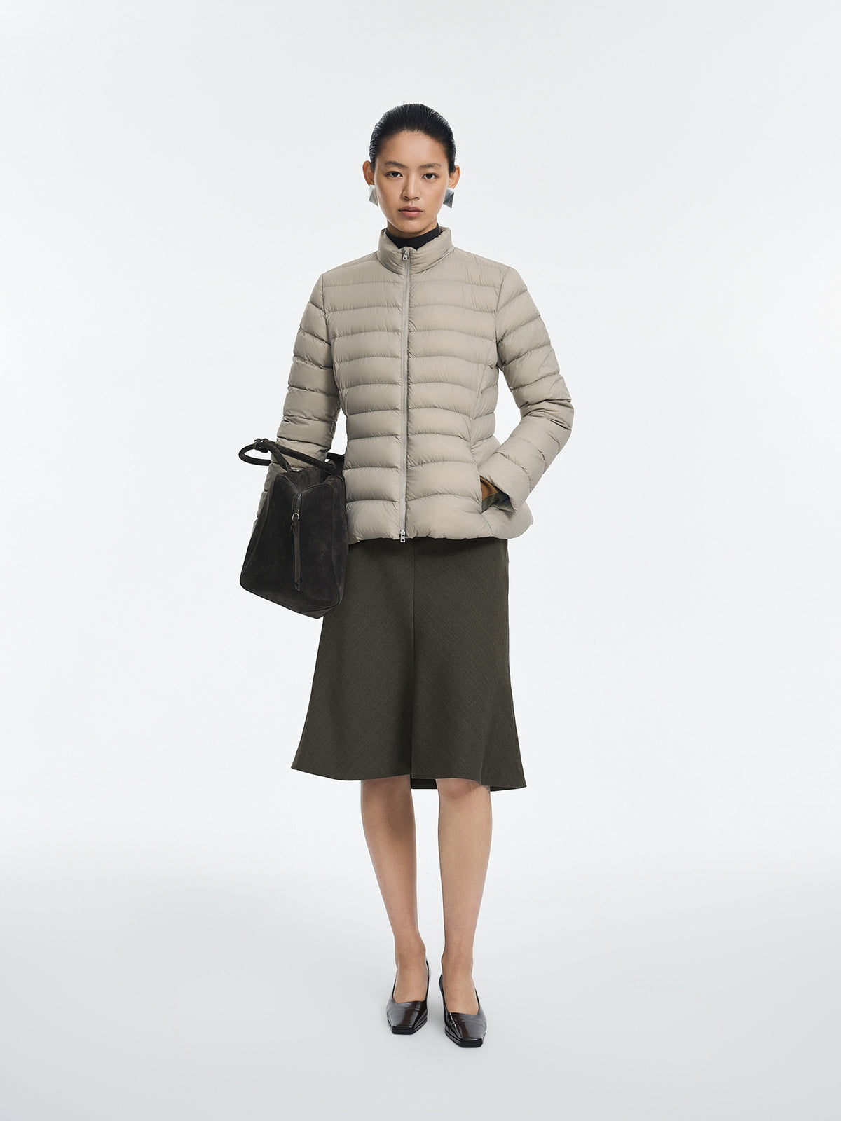 Jacket / JNBY Slim Fit Short Down Jacket with Stand Collar Grey Kahaki