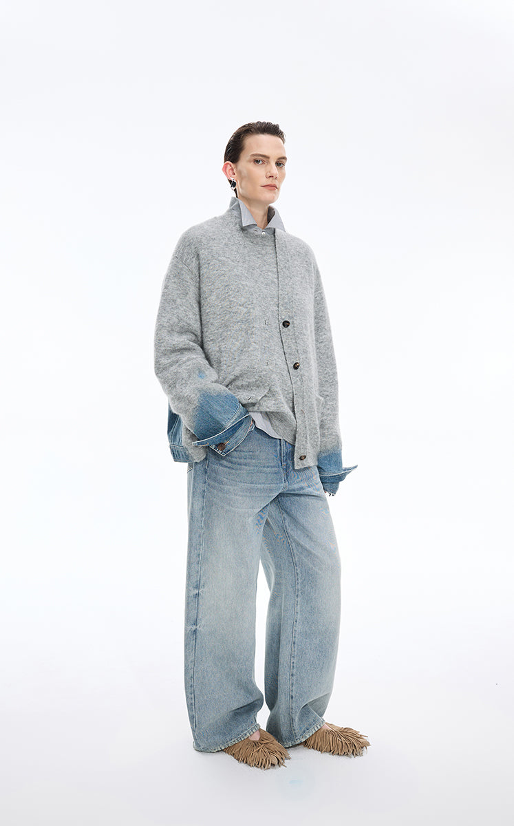 Sweater / JNBY O-Shape Knitted Denim Panel Cardigan