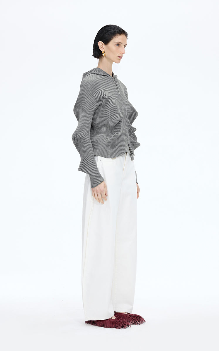 Sweater / JNBY Textured Stretch Longline Hooded Cardigan