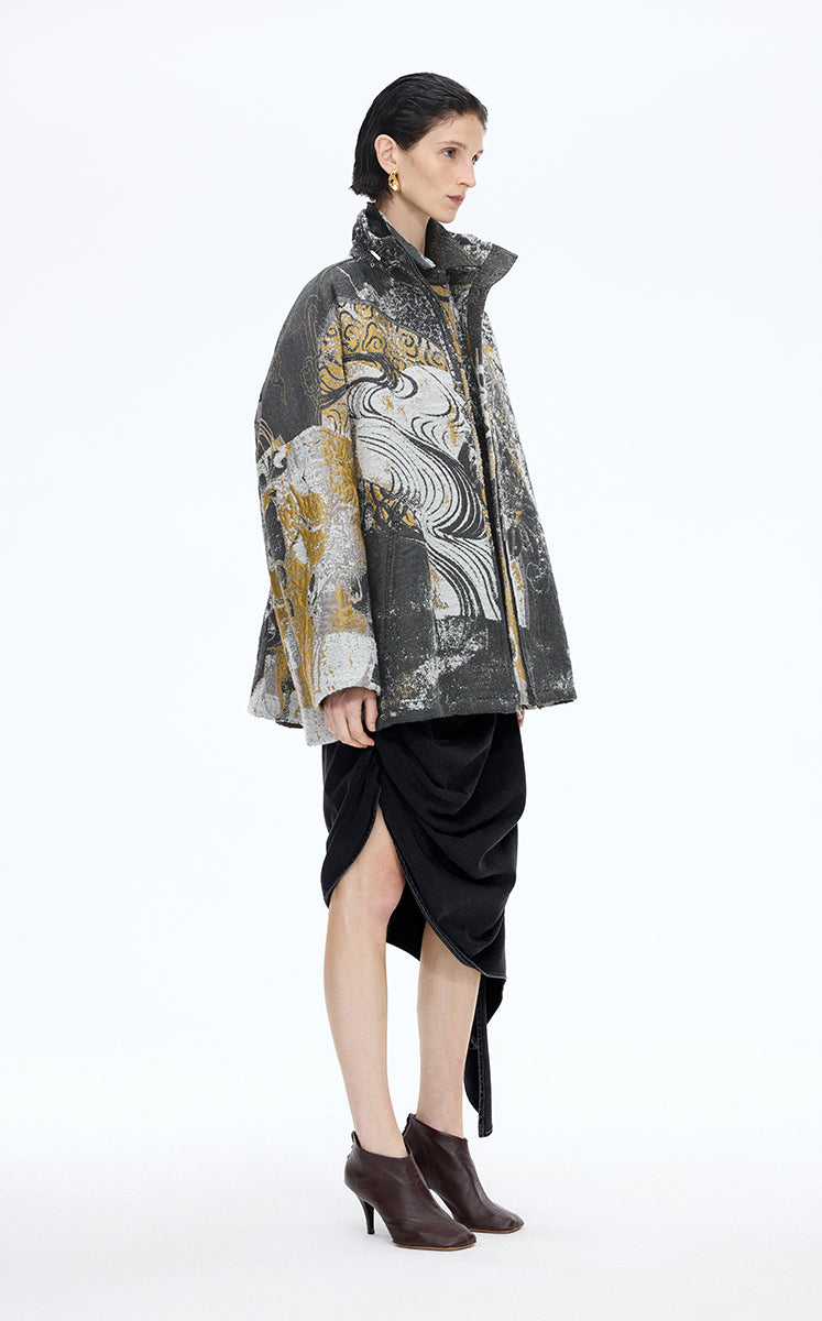 Coat / JNBY A-Line Jacquard Wool Blend Jacket