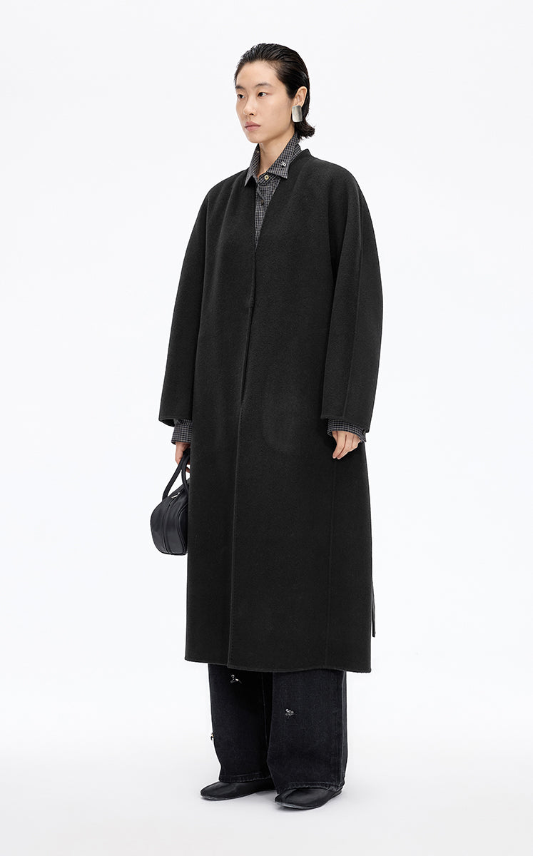Coat / JNBY Collarless Longline Wool Double-Face Coat