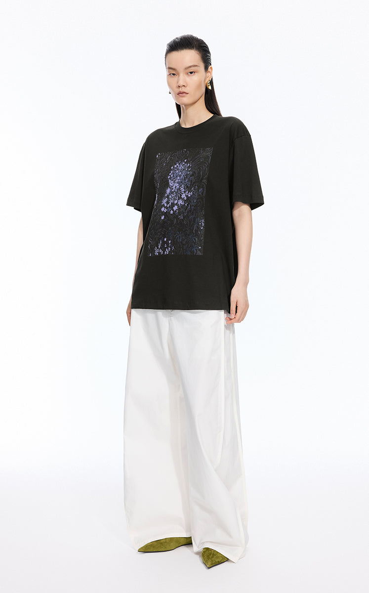 T-shirt / JNBY Hand-Drawn Graphic Loose Cotton Tee