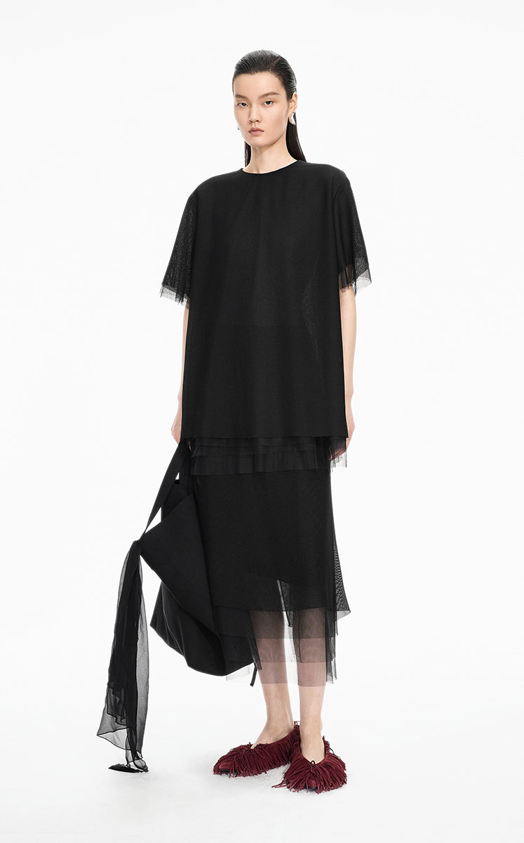 Shirt / JNBY Eco-Friendly Acetate Mesh Short Sleeve Shirt Black