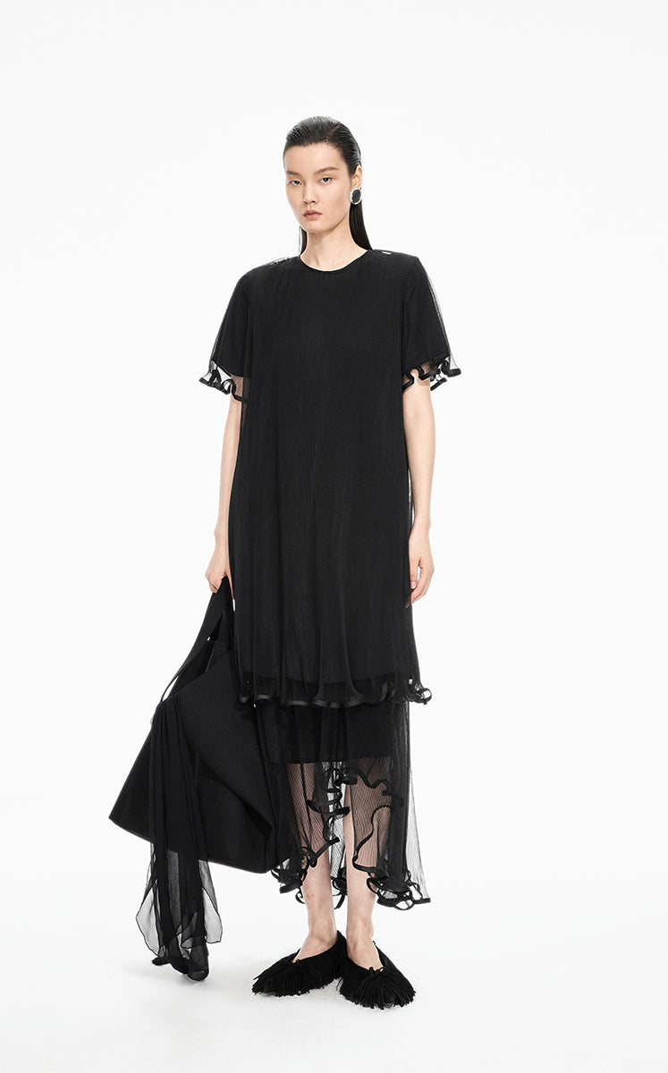 Skirt / JNBY Double-Layer Mesh A-Line Maxi Skirt