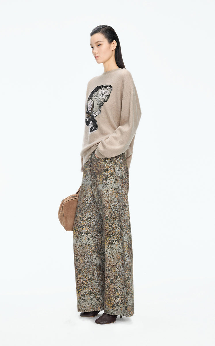 Sweater / JNBY Cat Motif Mohair Blend Pullover Khaki