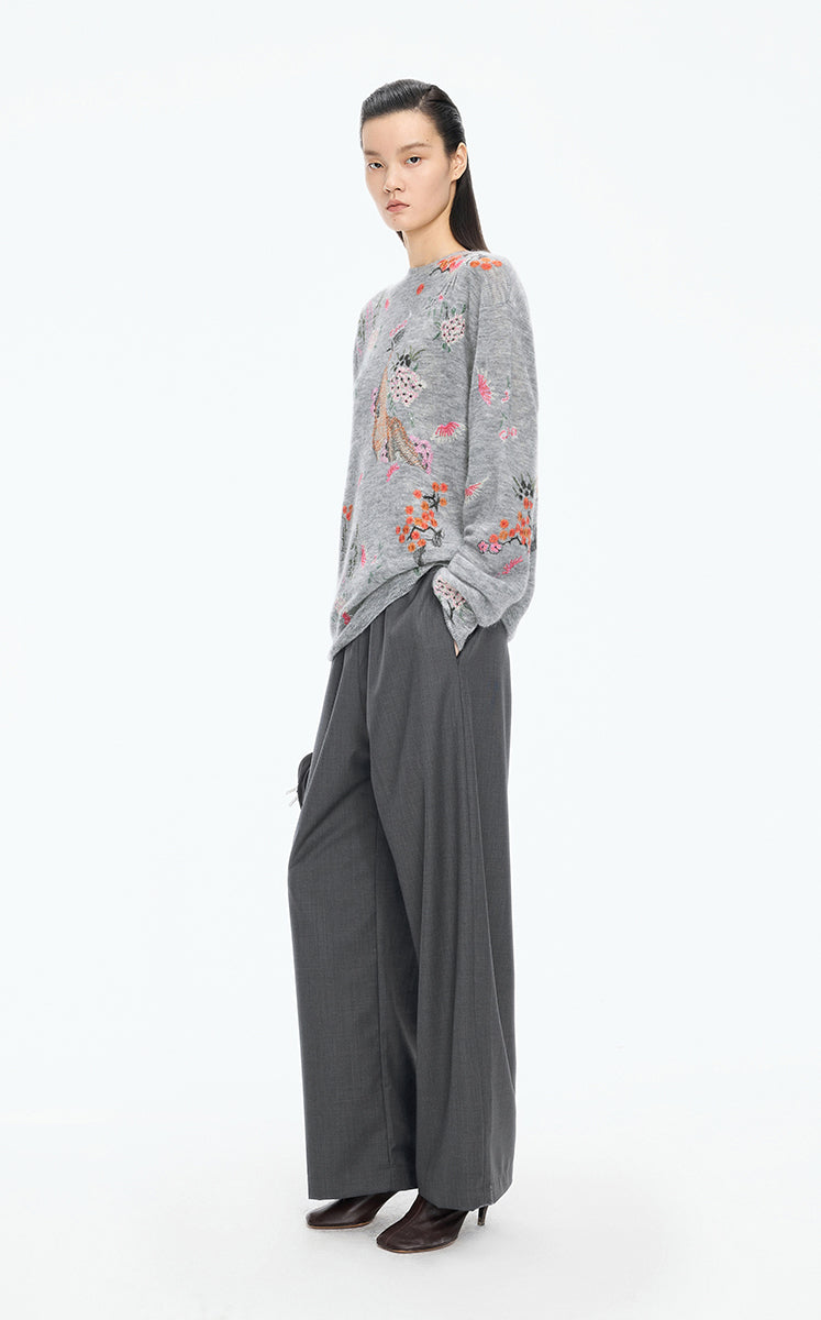 Sweater / JNBY Botanical Motif Mohair Blend Pullover