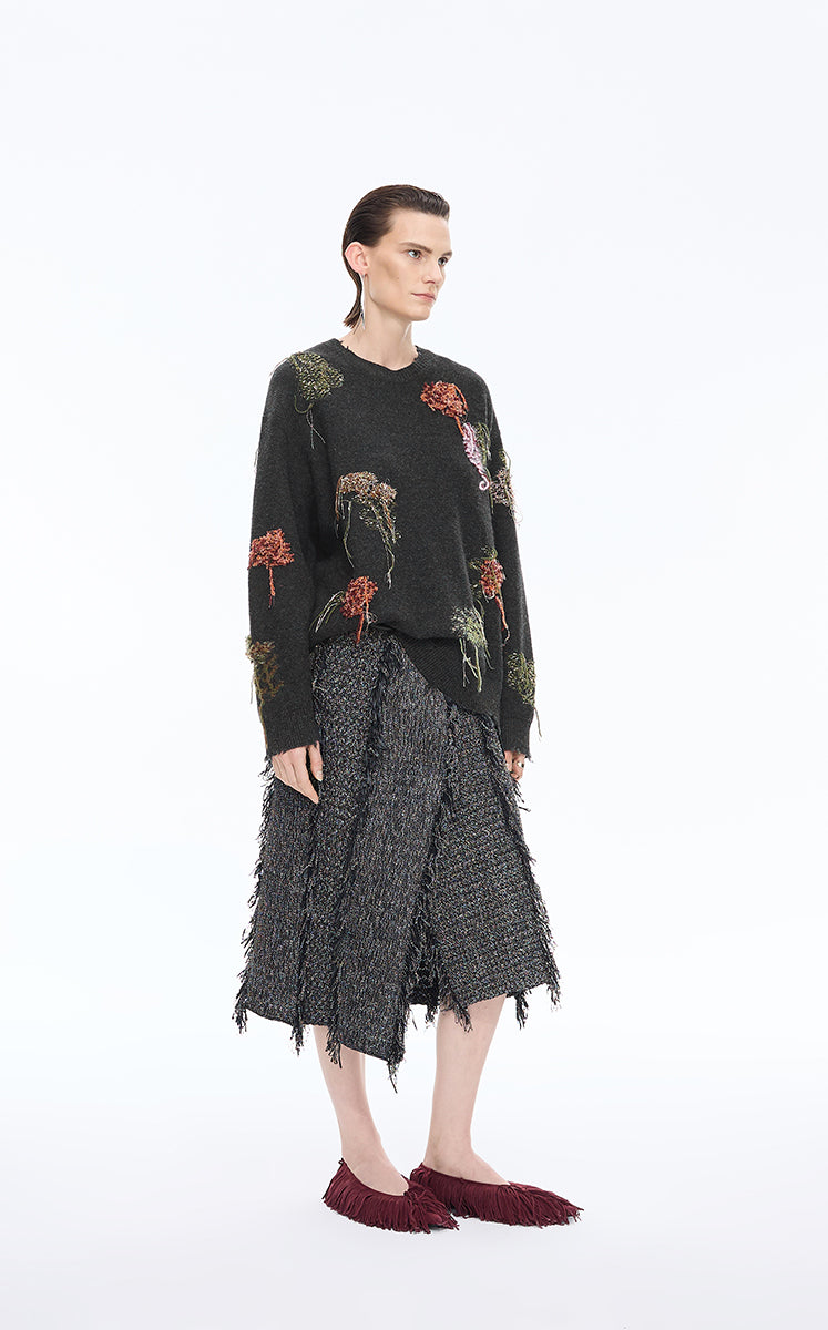Sweater / JNBY Oversized Wool-Blend Botanical Pullover