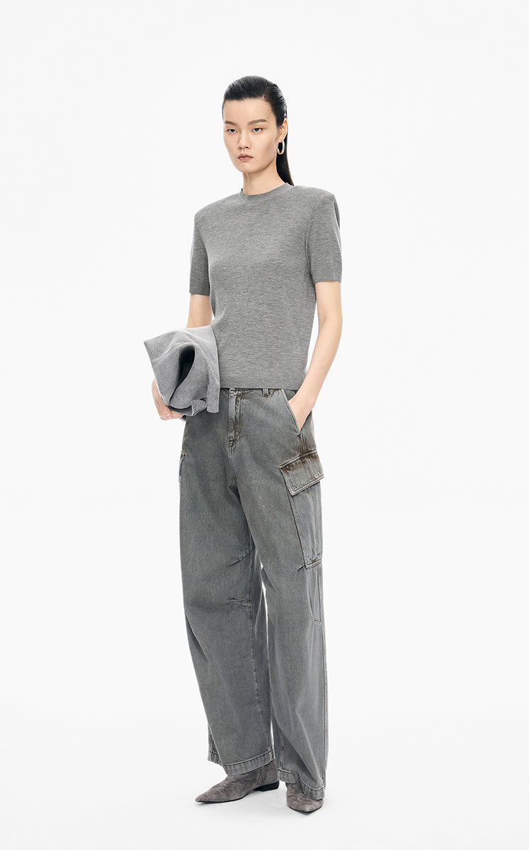 Sweater / JNBY Wool Stretch Short Sleeve Pullover