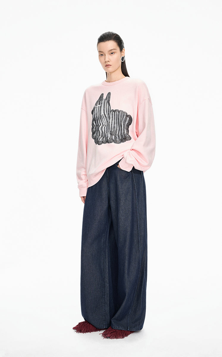 Sweatshirt / JNBY Loose Animal Print Cotton Sweatshirt