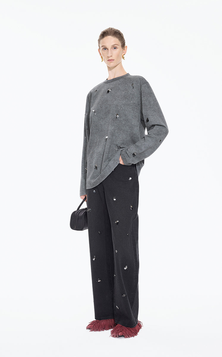 T-Shirt / JNBY Beaded Cotton Long Sleeve Tee