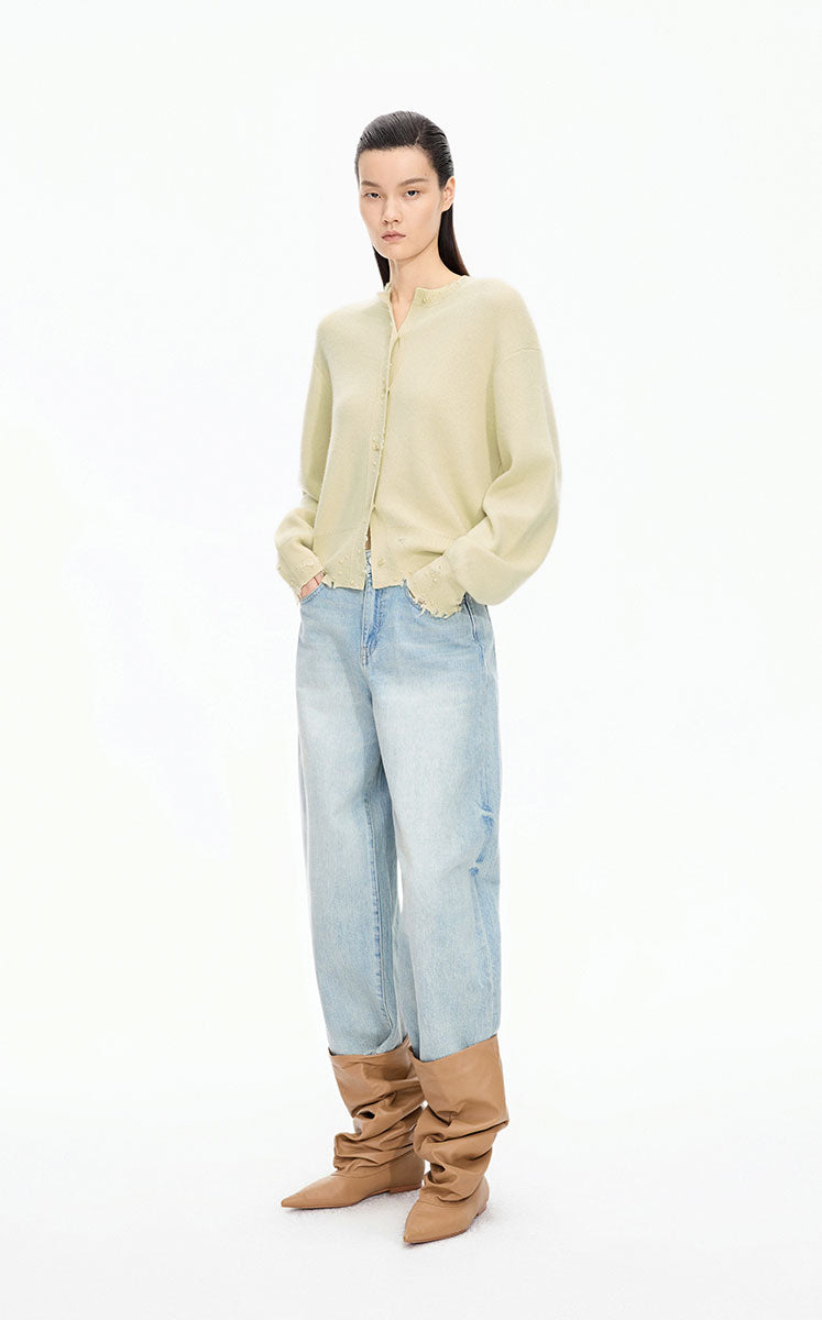 Sweater / JNBY Beaded Trim Cashmere-Wool Blend Cardigan