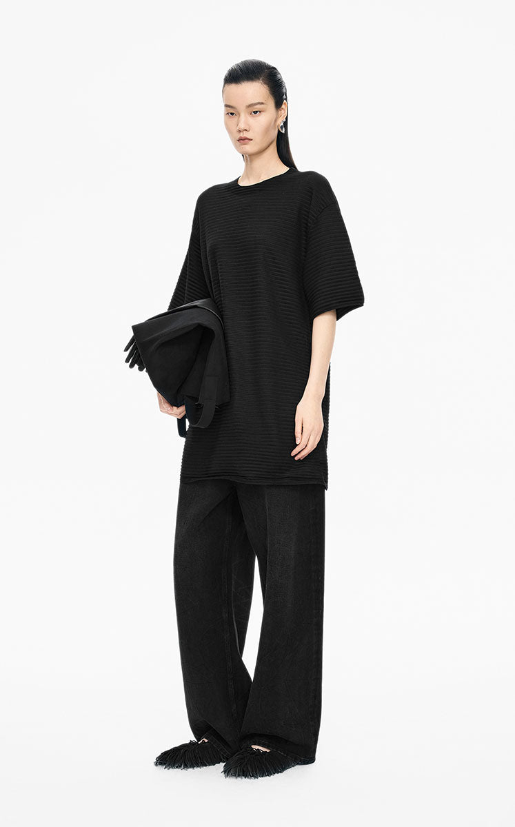 Sweater / JNBY Wool Blend Pintuck Short Sleeve Pullover