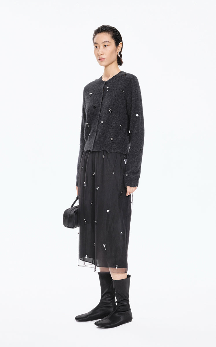 Sweater / JNBY Beaded Short Animal Fibers Cardigan