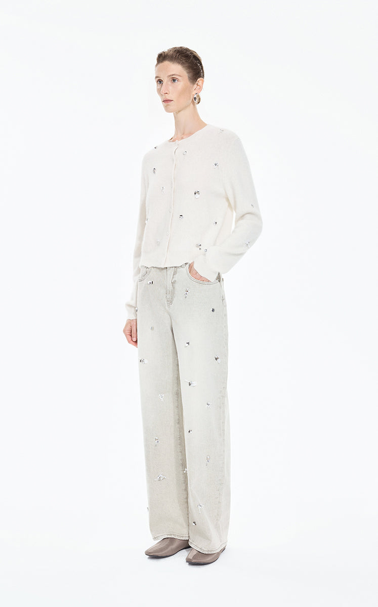 Sweater / JNBY Beaded Short Animal Fibers Cardigan