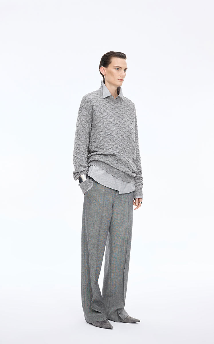 Sweater / JNBY Mohair-Wool Blend Diamond Texture Pullover