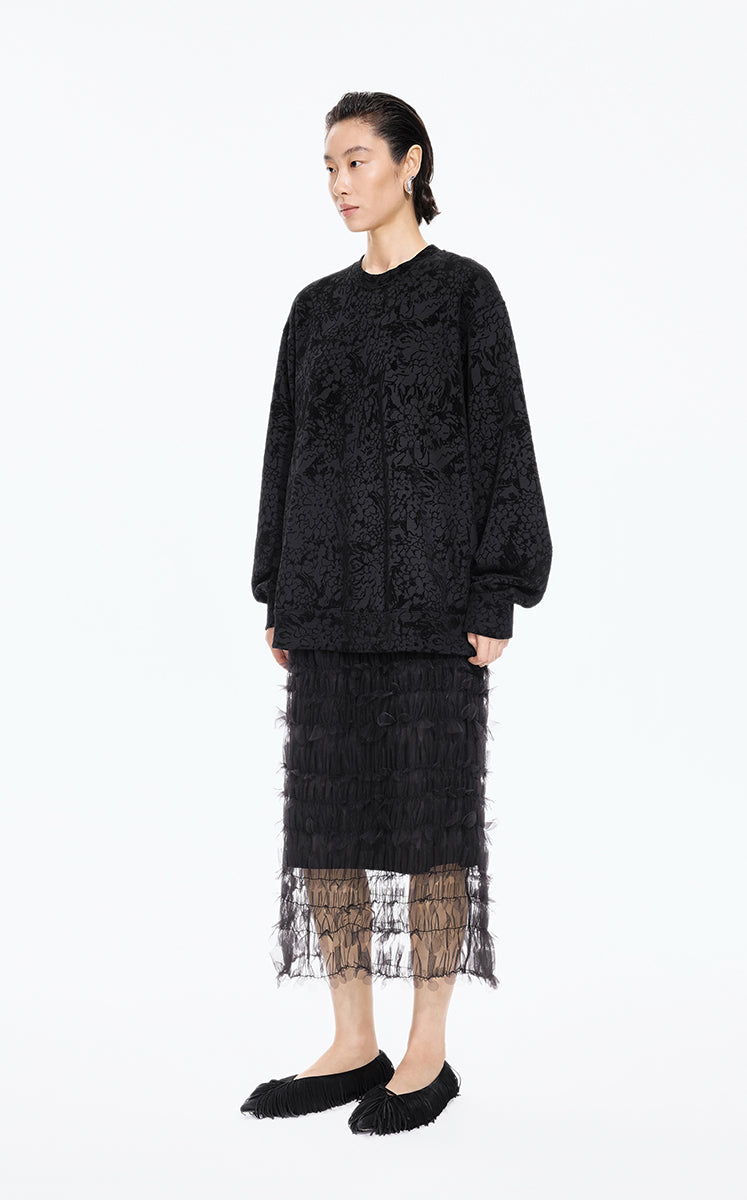 Sweatshirt / JNBY Oversized Flocked Floral Detail Pullover