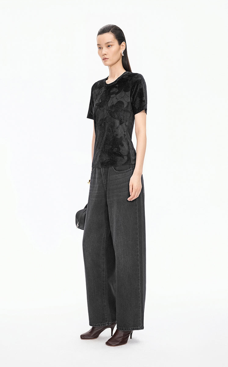 Pants / JNBY Tapered Washed Black Denim Trousers