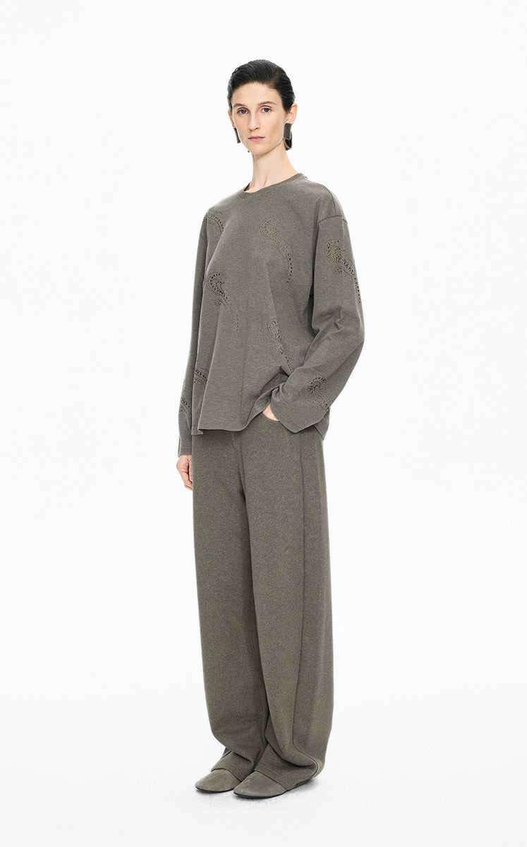 T-Shirt / JNBY Ripple Crystal Cotton Long-Sleeve Tee