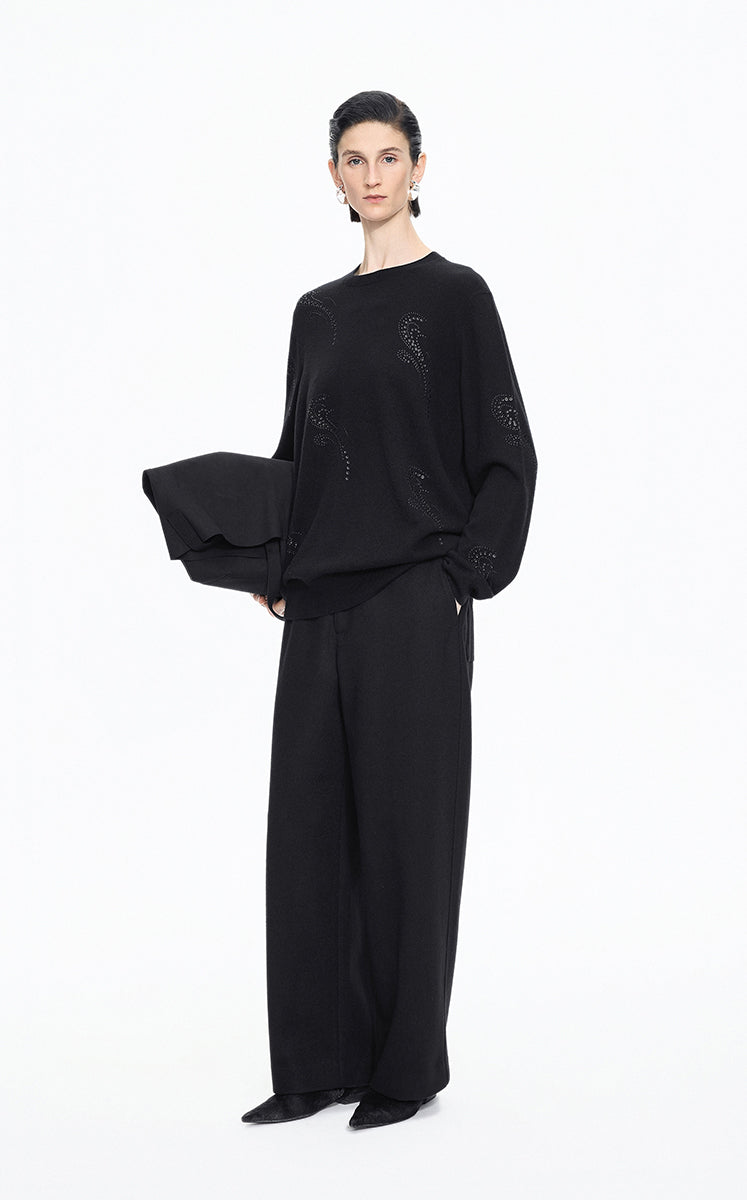 Sweater / JNBY Wool-Cashmere Ripple Crystal Embellished Pullover