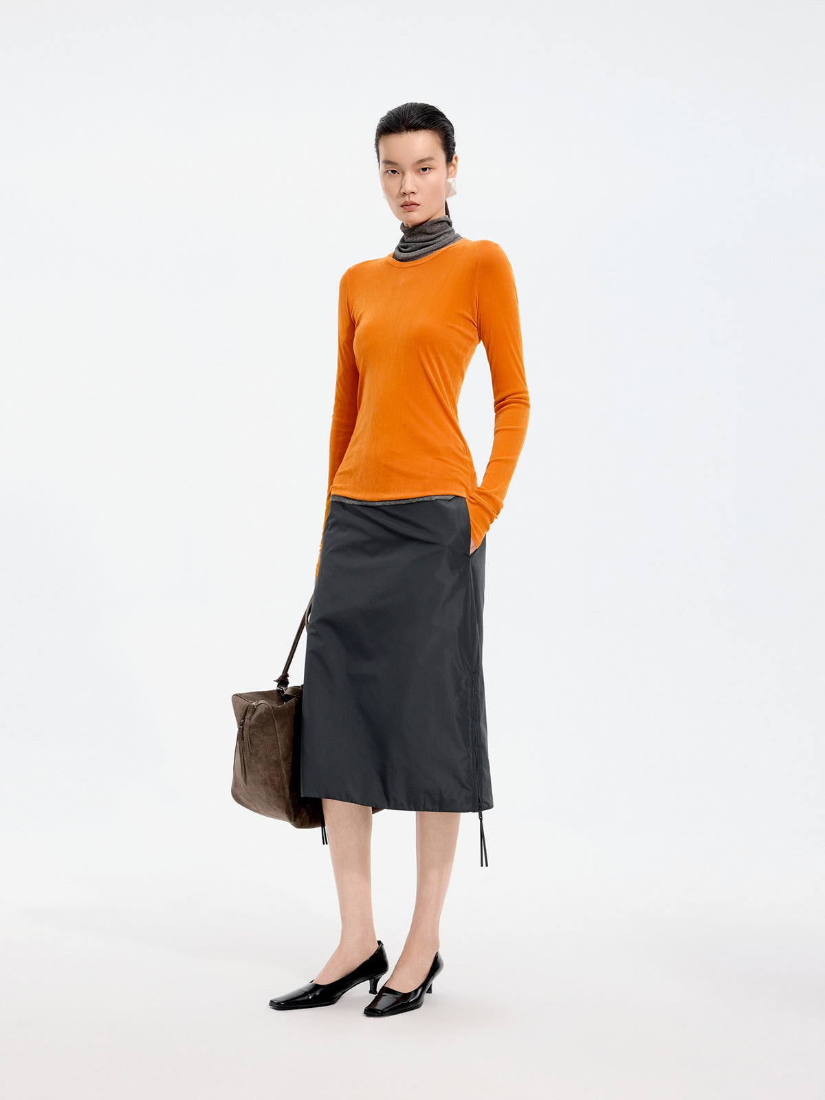 T-Shirt / JNBY Nylon Flocked Mesh Long Sleeve Top