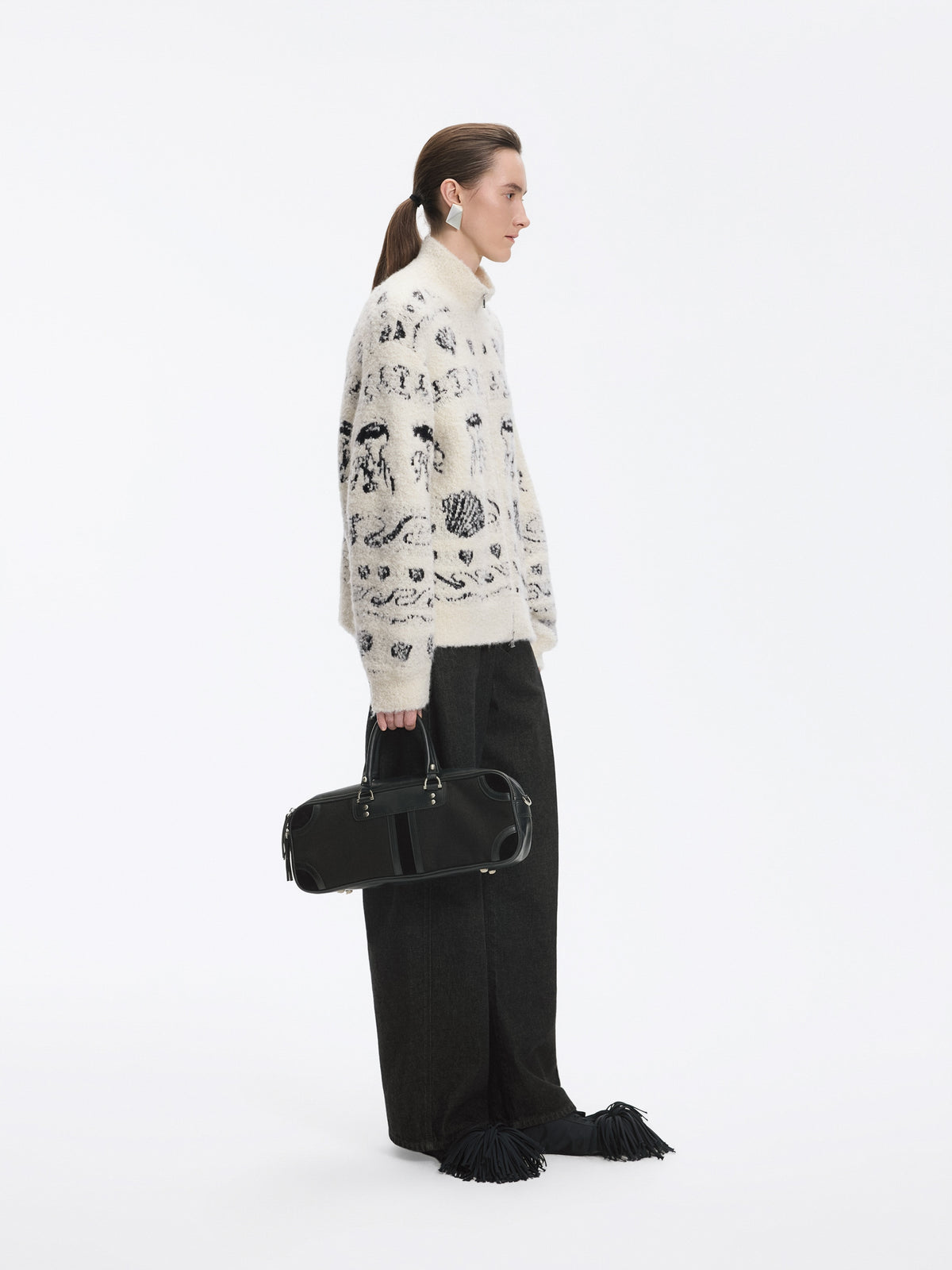 Cardigan / JNBY Alpaca Blend Jacquard Open Front Sweater