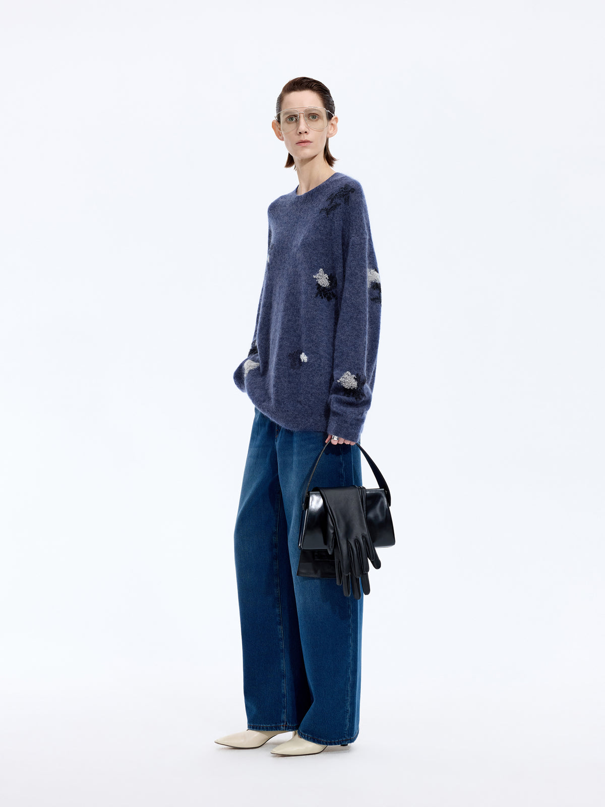 Sweater / JNBY Mohair Blend Oversized Floral Jacquard Pullover