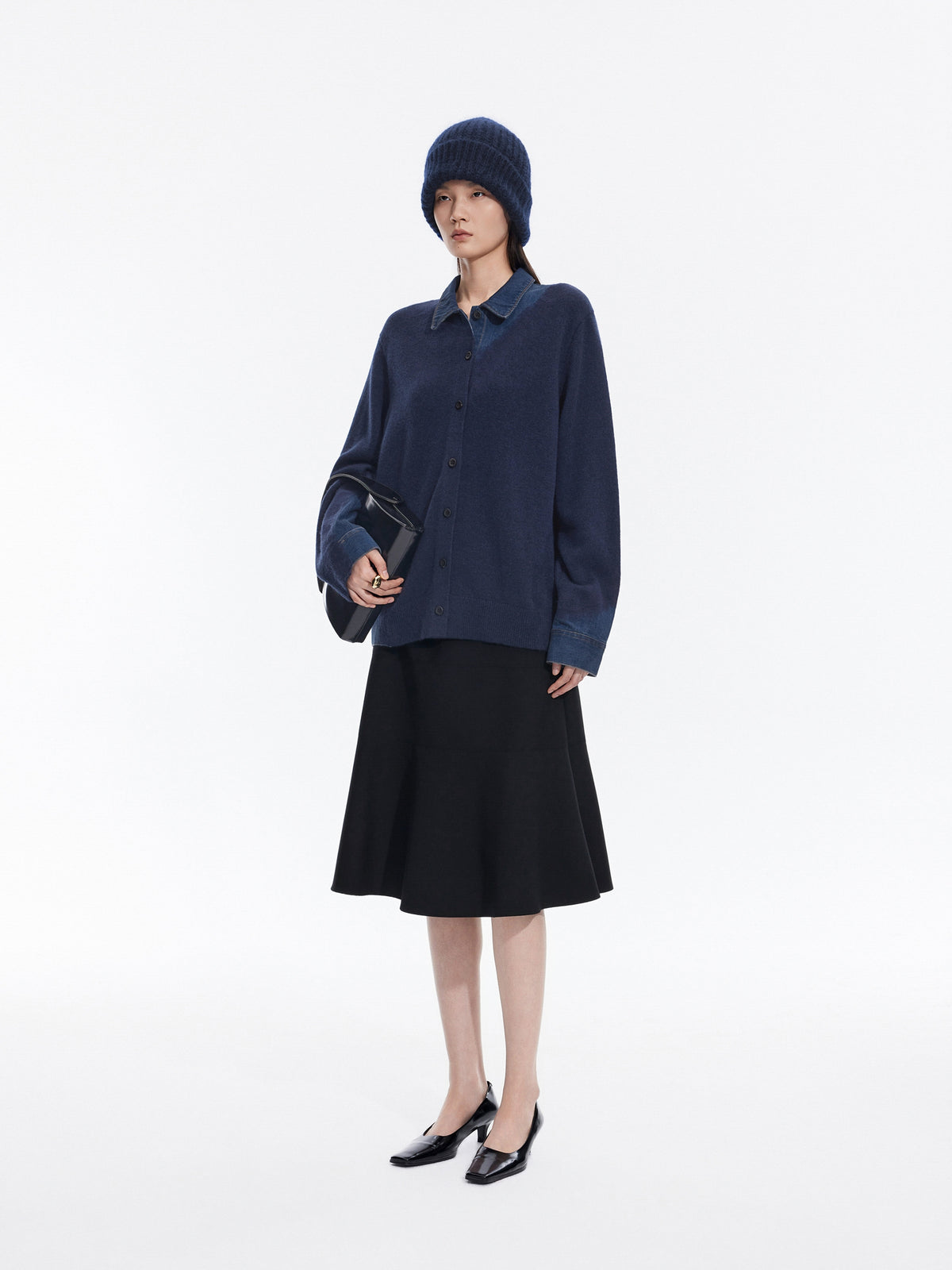 Cardigan / JNBY Wool Yak Blend Denim Patchwork