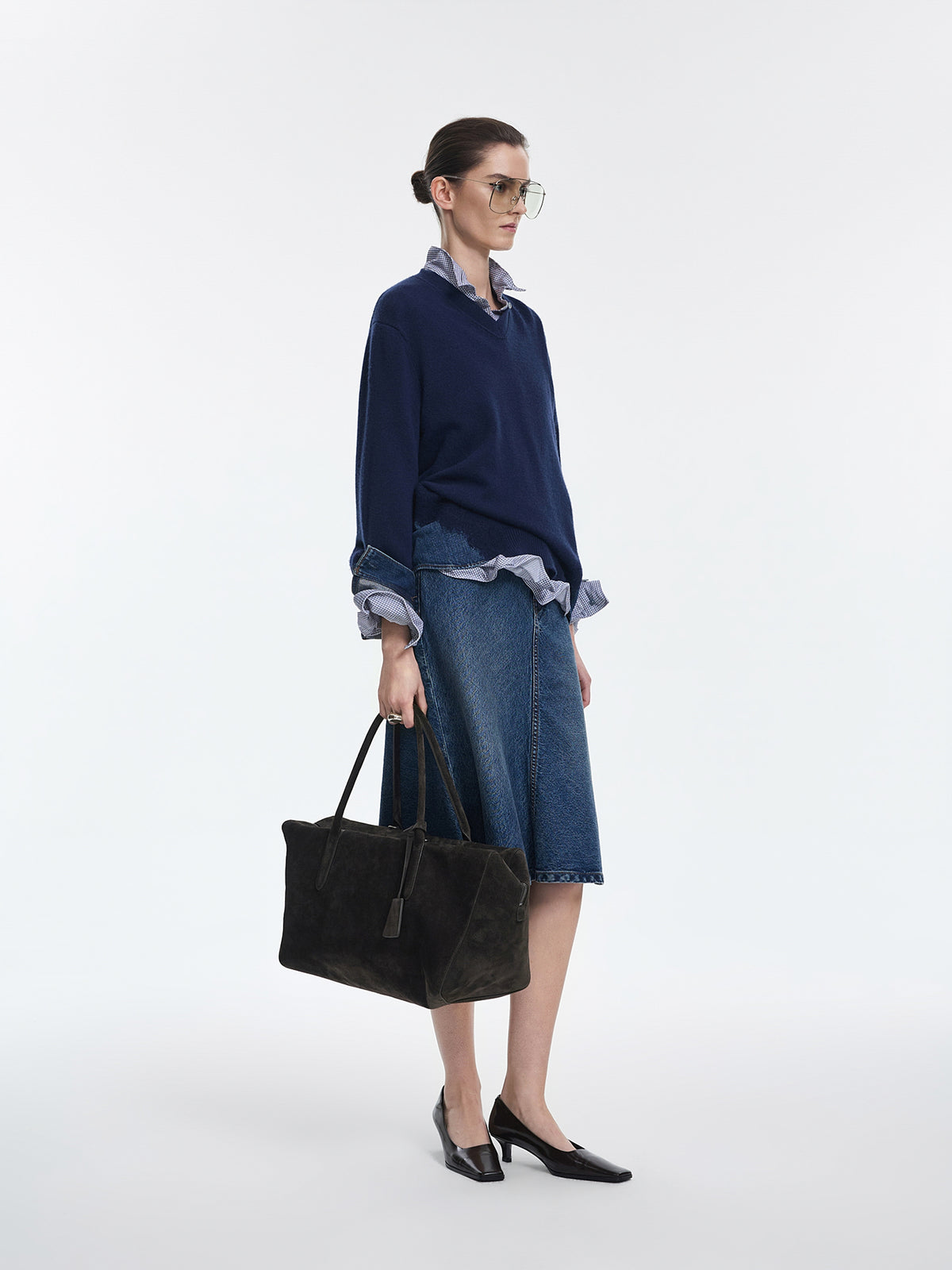 Sweater / JNBY Wool Yak Blend V-Neck Patchwork Pullover