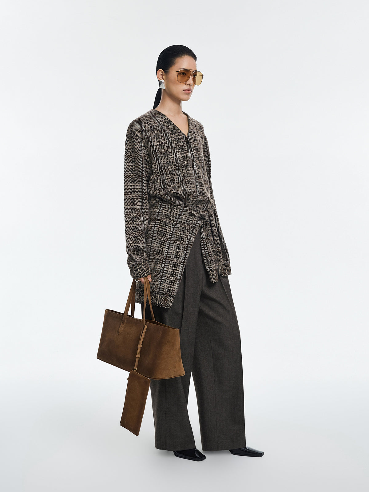 Cardigan / JNBY 100% Merino Wool Oversized Plaid Knit