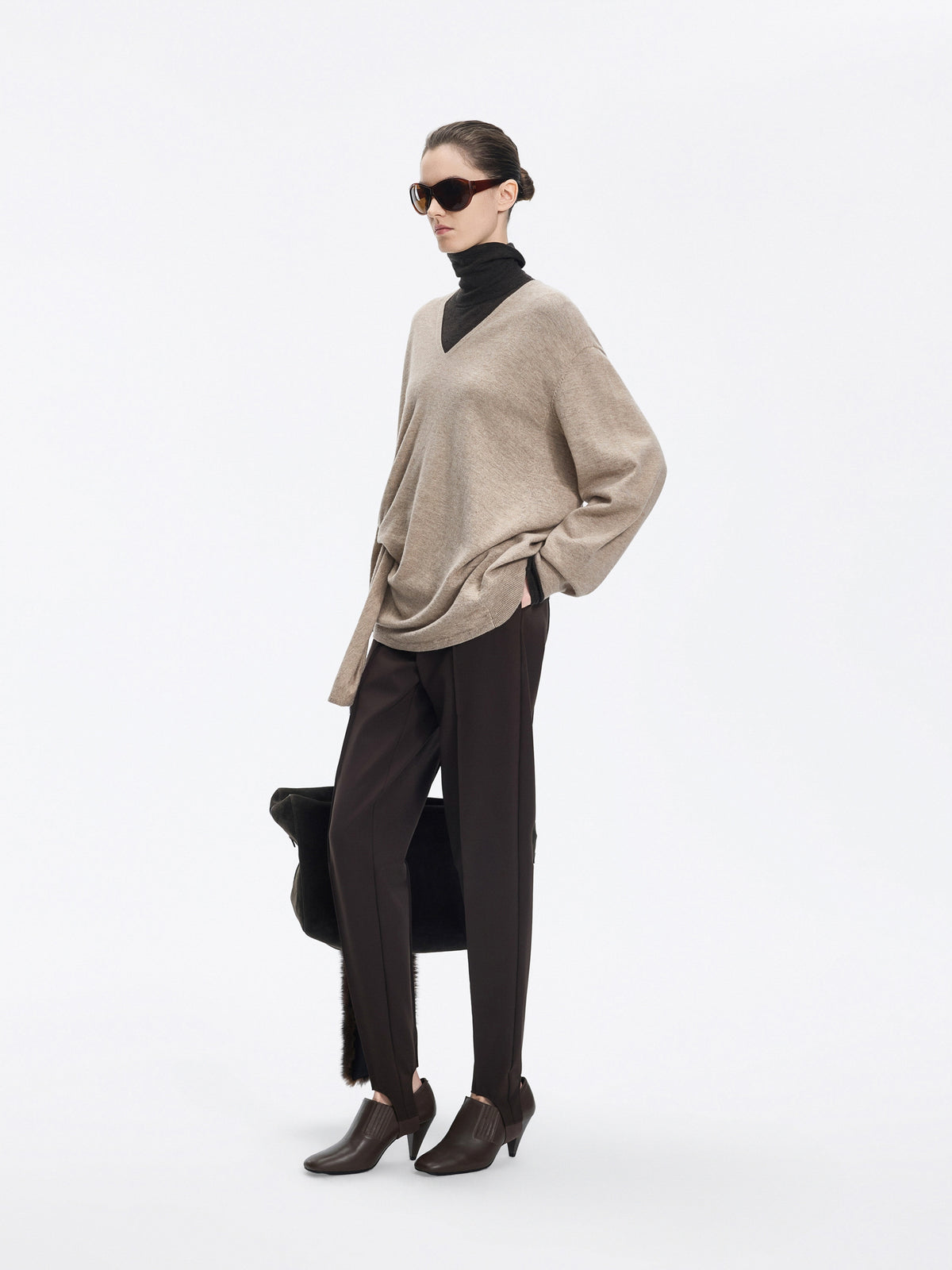 Sweater / JNBY 100% Merino Wool V-Neck Oversized Pullover