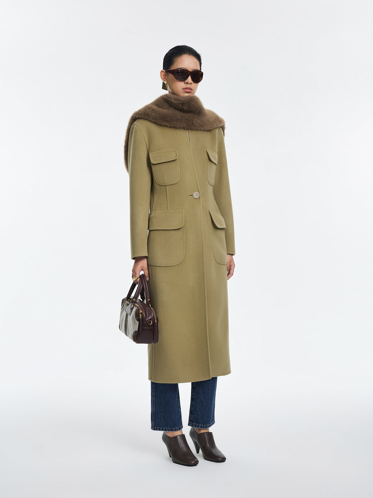 Coat / JNBY Wool Blend Double-Faced X-Line Long Coat
