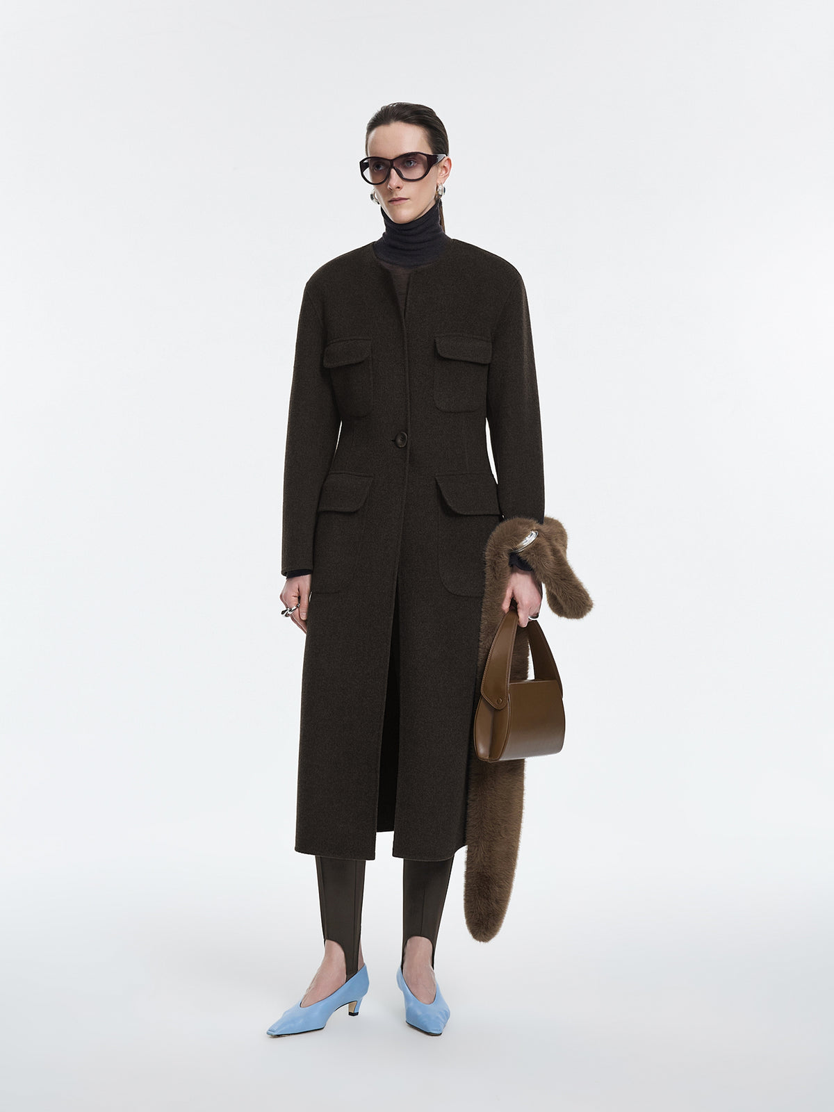 Coat / JNBY Wool Blend Double-Faced X-Line Long Coat