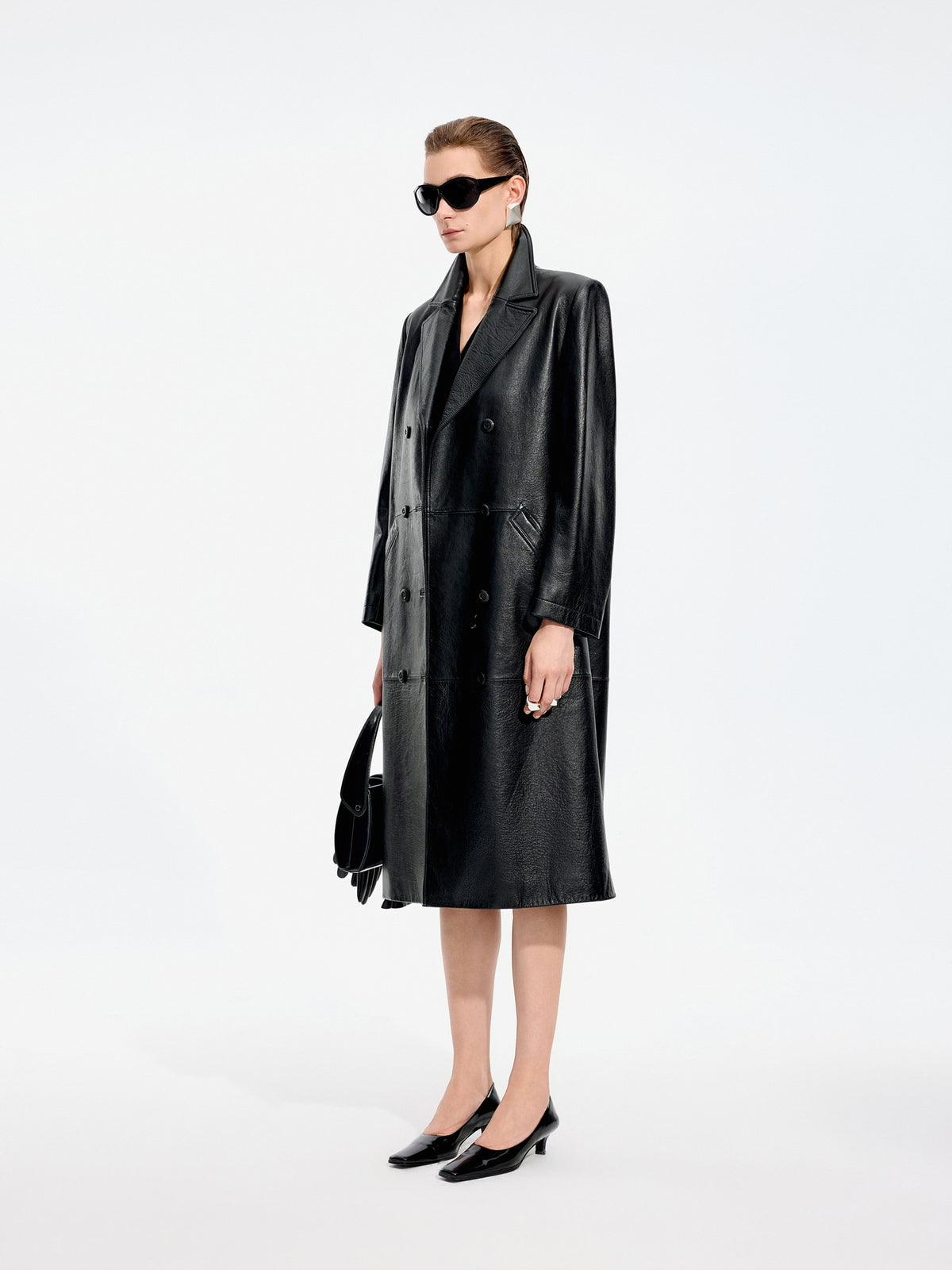Coat / JNBY Long Double-Breasted Sheepskin Leather Jacket