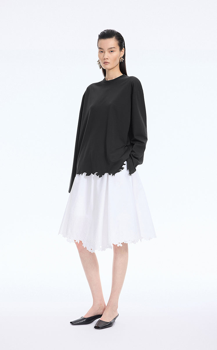 T-Shirt / JNBY Cut-Out Floral Long-Sleeve Tee