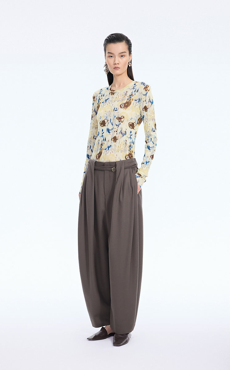 T-Shirt / JNBY Floral Print Fitted Long Sleeve Tee