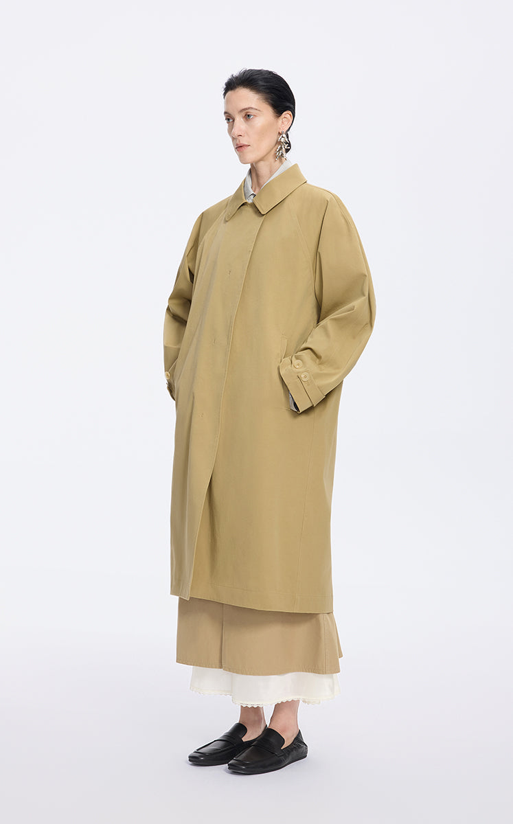 Coat / JNBY Relaxed Cotton Blend Raglan Sleeve Trench Coat