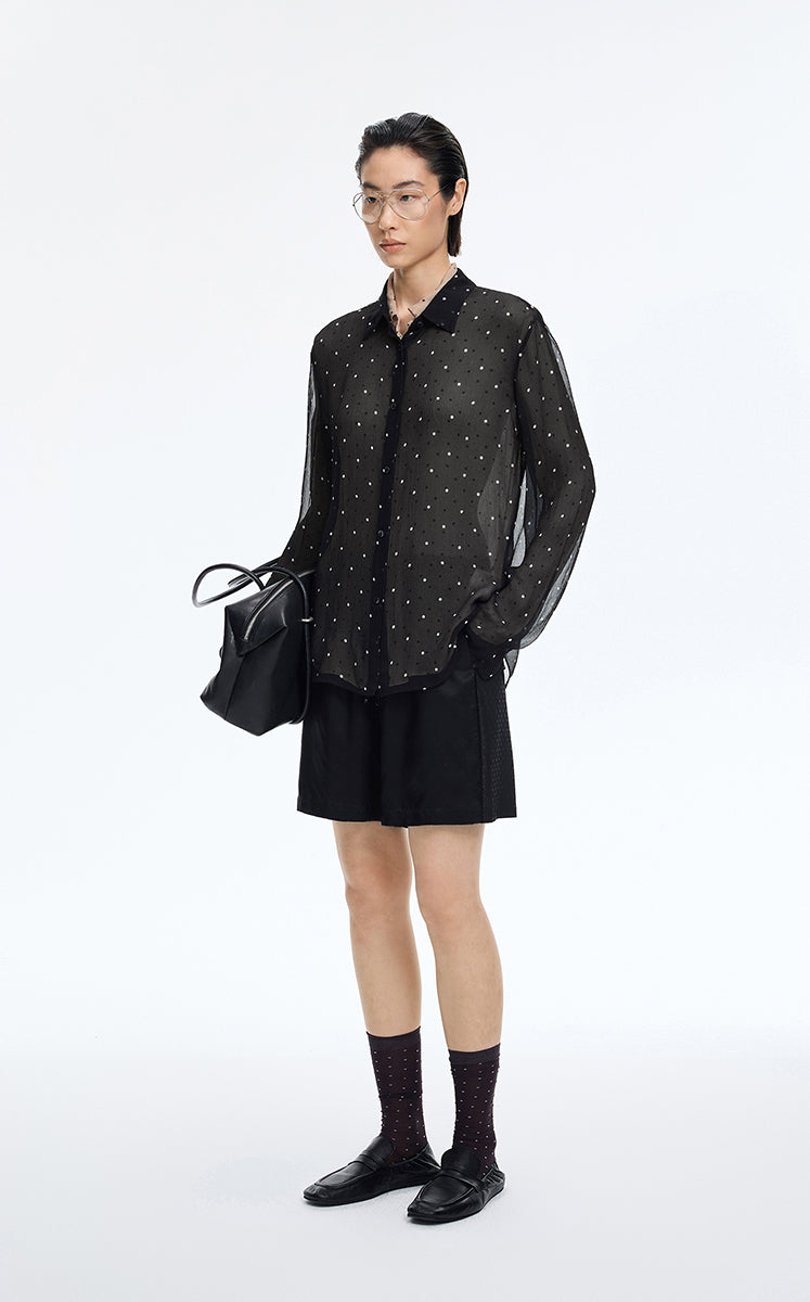 Shirt / JNBY Silk Polka Dot Relaxed Long Shirt Black
